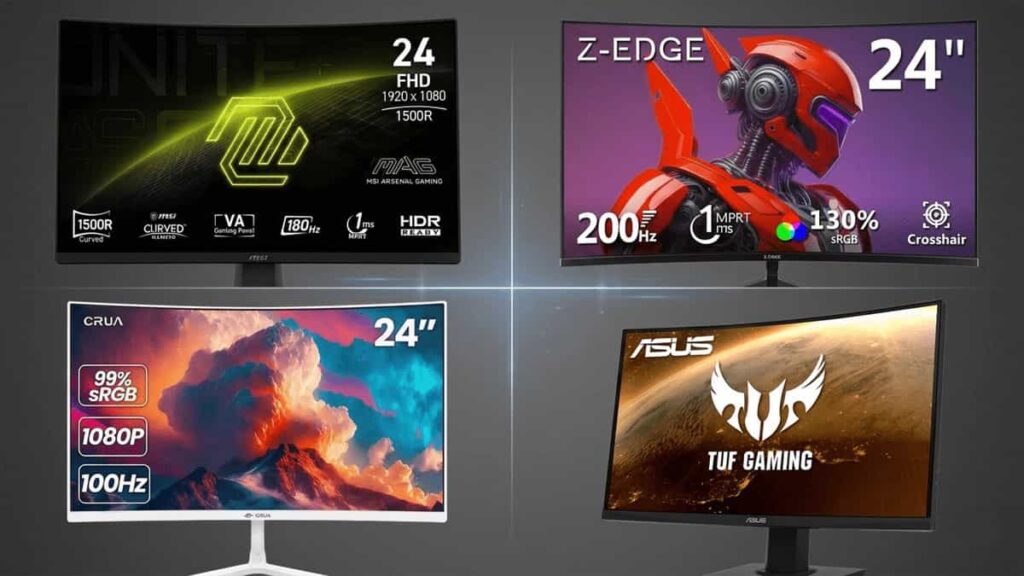 24″ Curved Gaming Monitor Showdown – ASUS TUF, CRUA, Z‑EDGE & MSI Compared