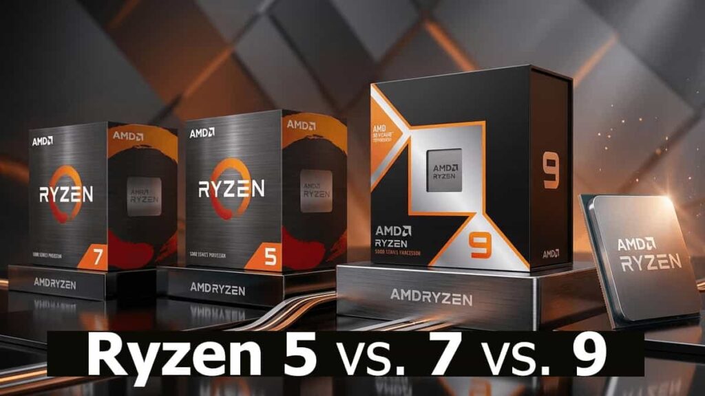 AMD Ryzen 5 5600X vs Ryzen 7 5700X vs 5800X vs Ryzen 9 5900X Zen 3 CPU comparison image showing processor lineup