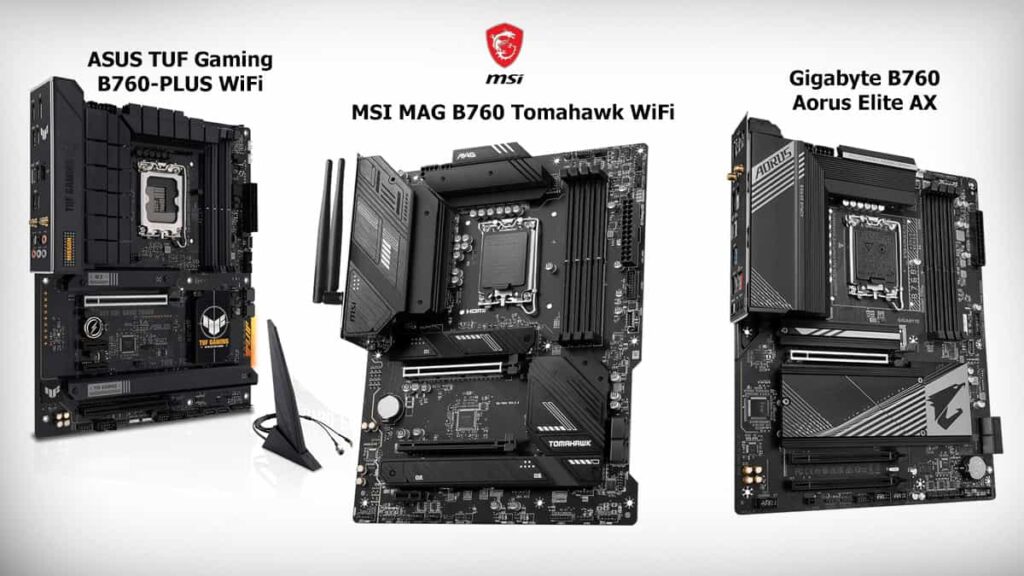 MSI B760 Tomahawk vs ASUS TUF B760 Plus vs Gigabyte Aorus Elite AX motherboard comparison