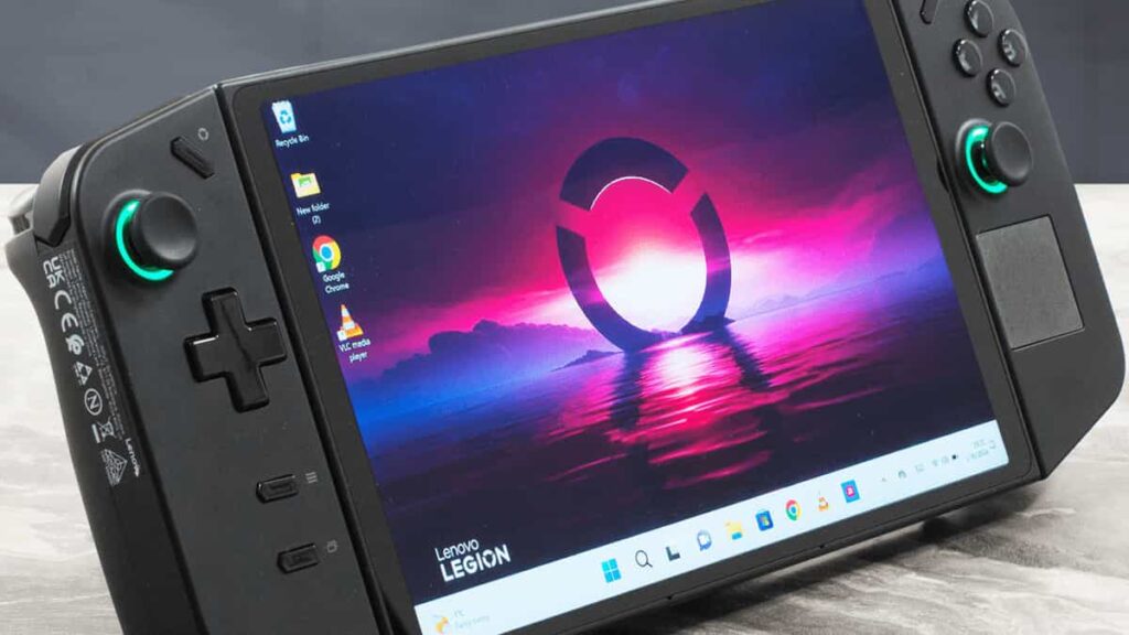 Lenovo Legion Go showing its 8.8-inch QHD+ screen and detachable controllers.