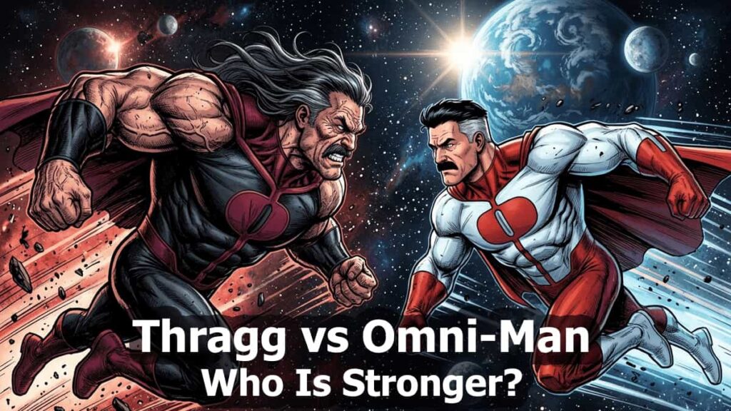 Thragg vs Omni-Man flying toward each other in space battle