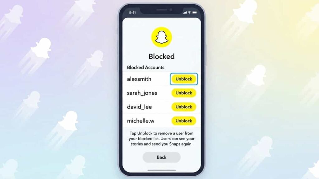 Unblock someone on Snapchat from blocked list settings